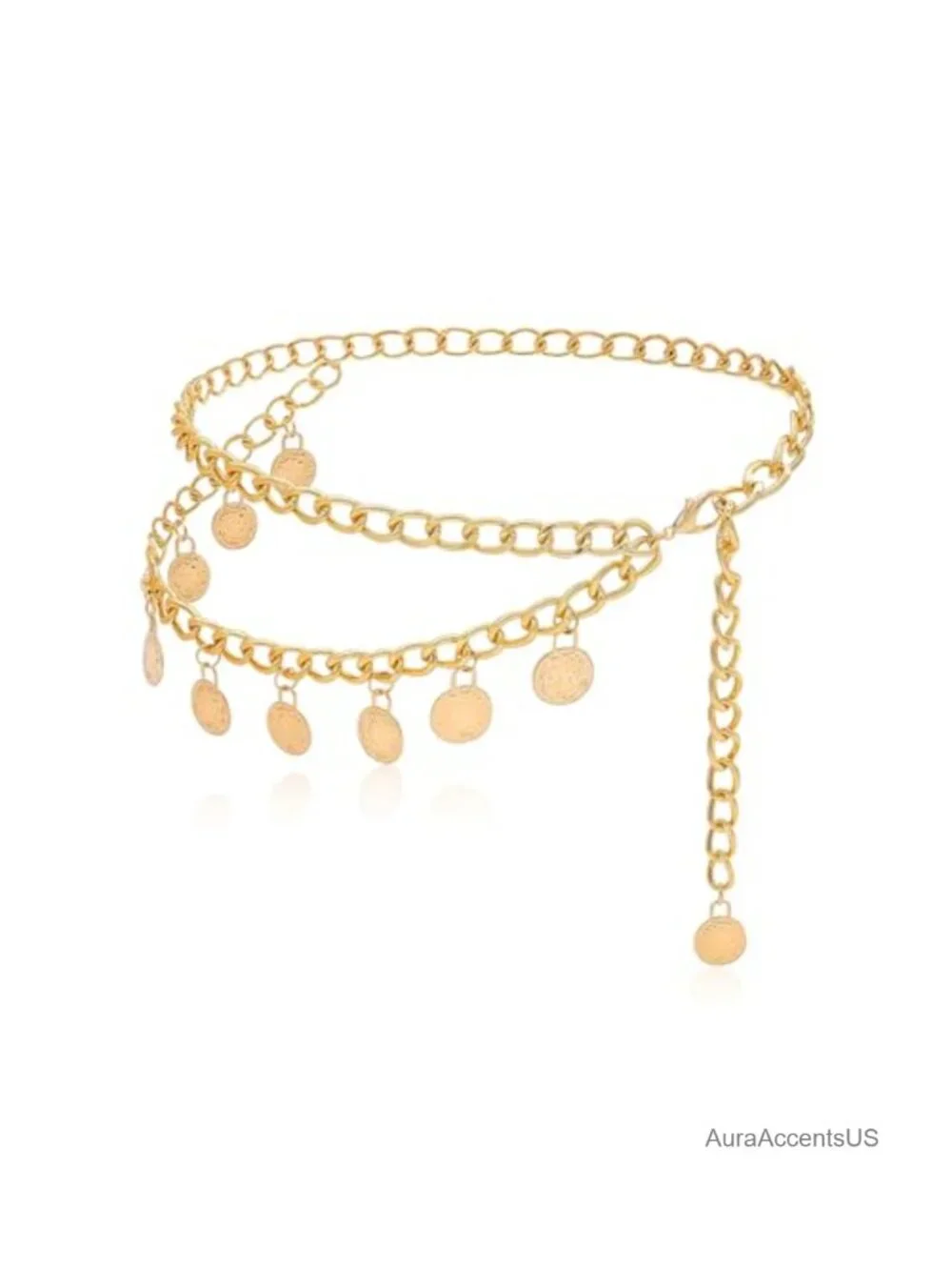 Gold Chain Belt with Coin Pendants - Adjustable Waist Chain for Dresses